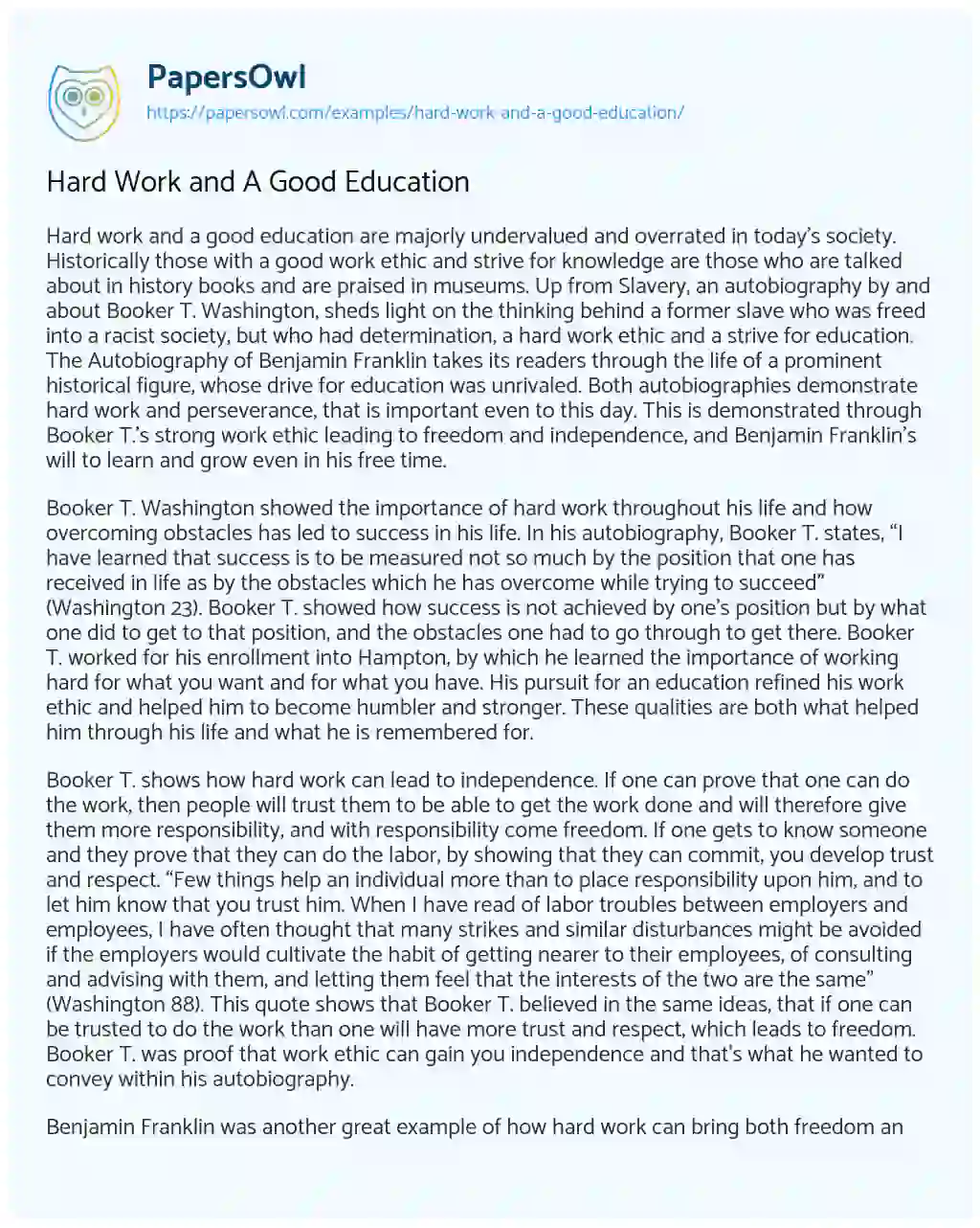Hard Work and a Good Education essay