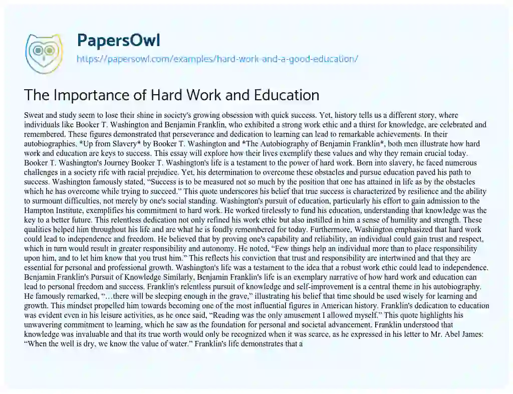 Essay on Hard Work and a Good Education