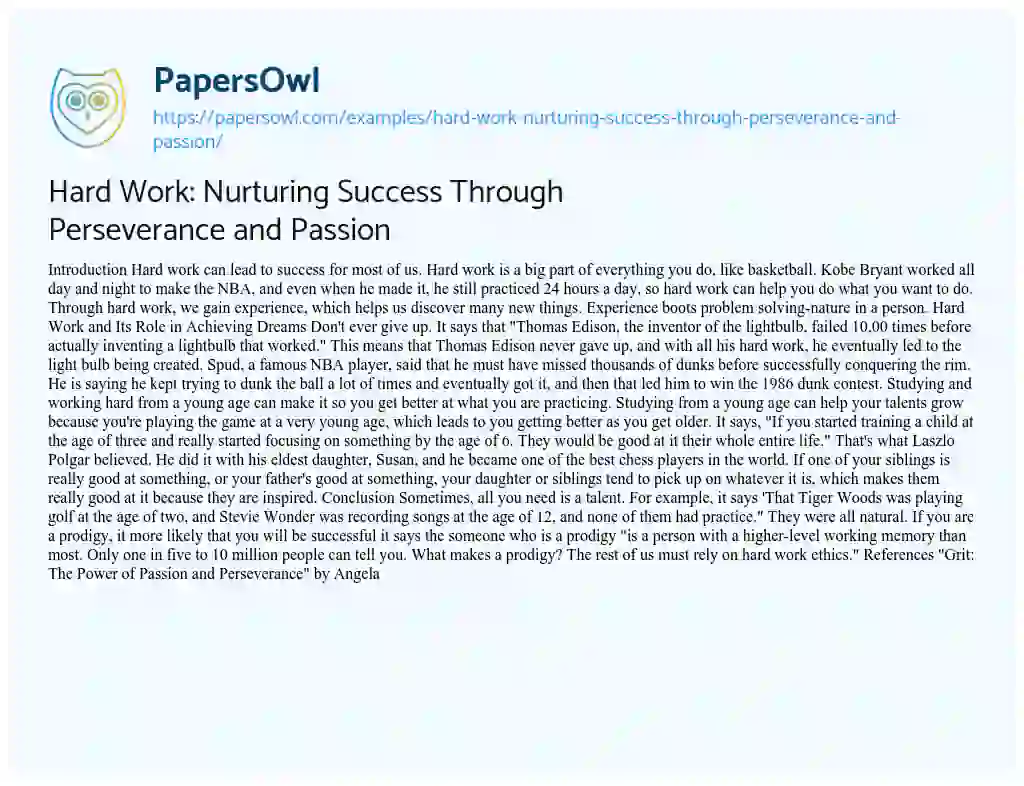 Essay on Hard Work: Nurturing Success through Perseverance and Passion
