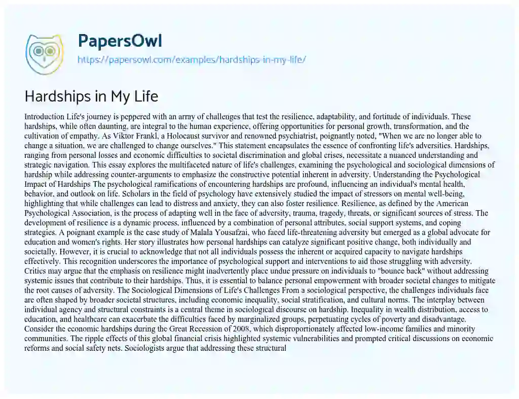 Essay on Hardships in My Life