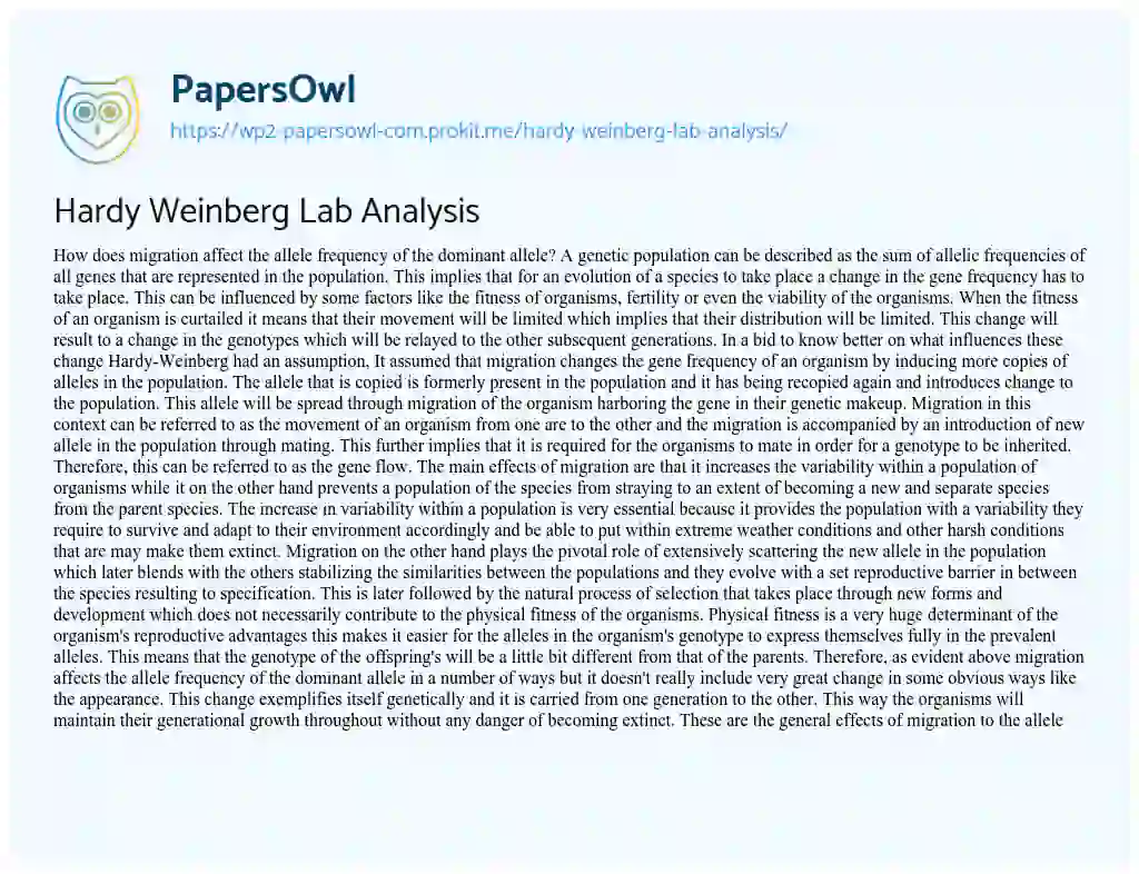 Essay on Hardy Weinberg Lab Analysis