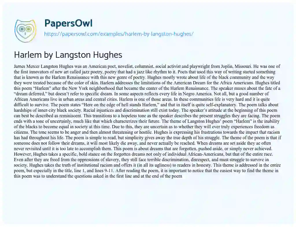 Essay on Harlem by Langston Hughes