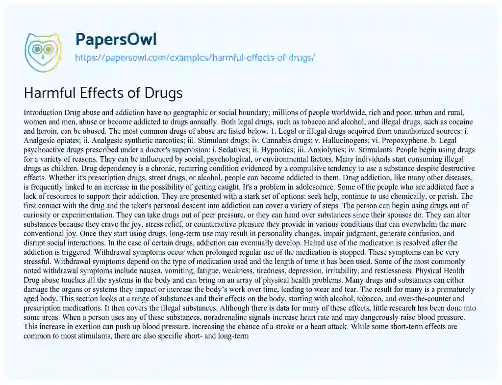 Essay on Harmful Effects of Drugs