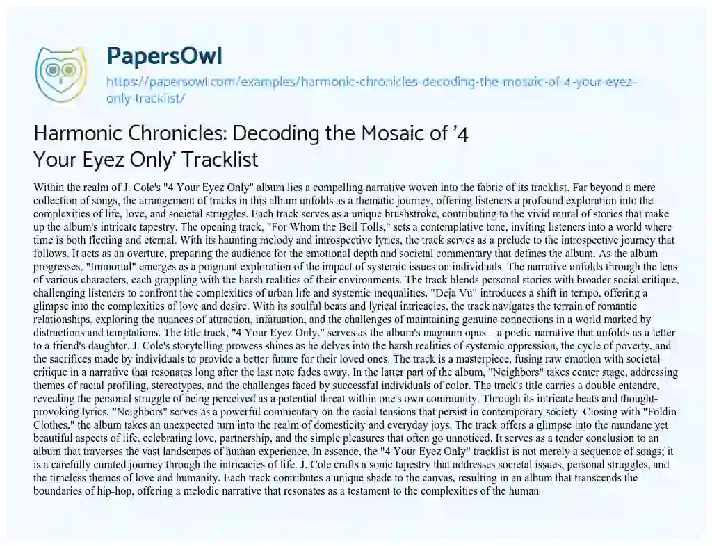 Essay on Harmonic Chronicles: Decoding the Mosaic of ‘4 your Eyez Only’ Tracklist