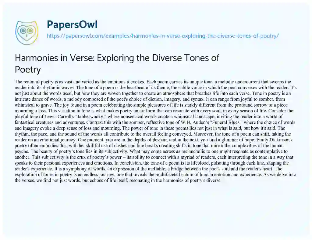 Essay on Harmonies in Verse: Exploring the Diverse Tones of Poetry