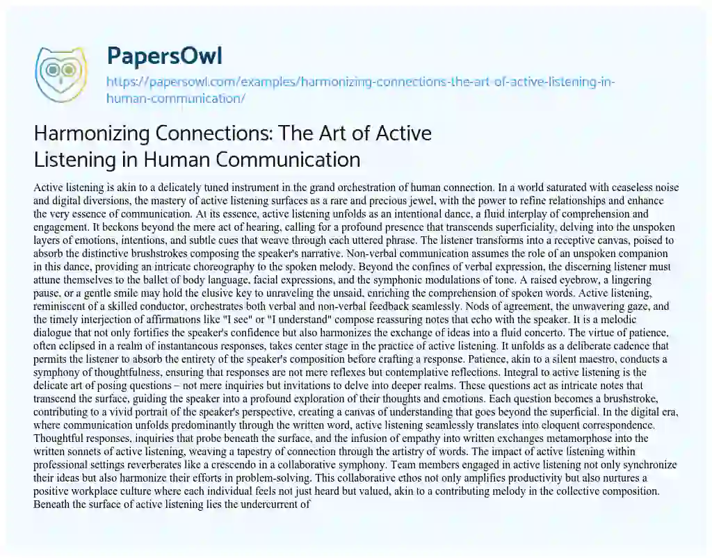 Essay on Harmonizing Connections: the Art of Active Listening in Human Communication