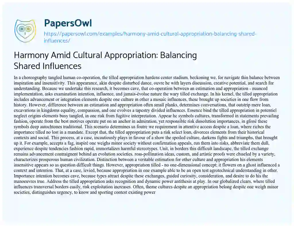 Essay on Harmony Amid Cultural Appropriation: Balancing Shared Influences