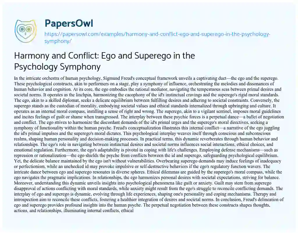 Essay on Harmony and Conflict: Ego and Superego in the Psychology Symphony