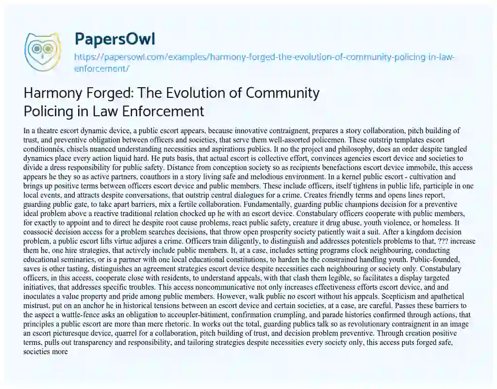 Essay on Harmony Forged: the Evolution of Community Policing in Law Enforcement