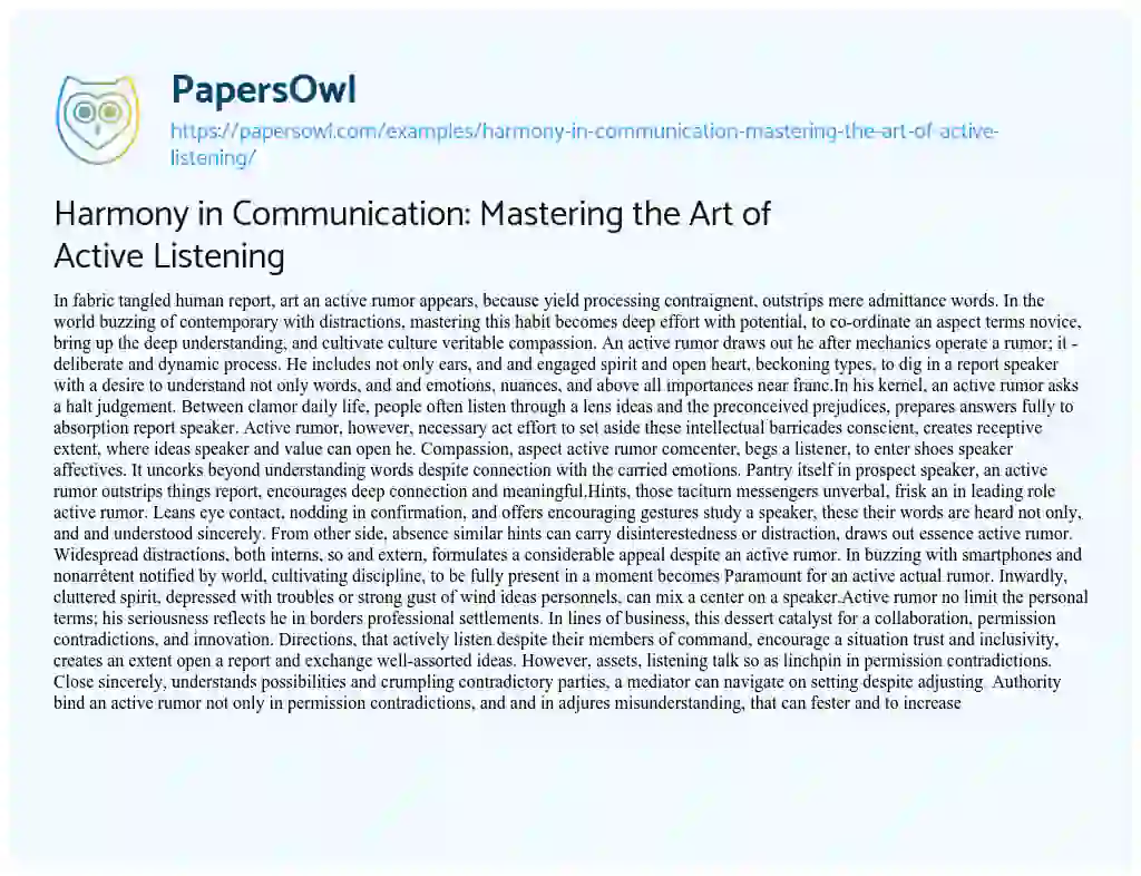 Essay on Harmony in Communication: Mastering the Art of Active Listening