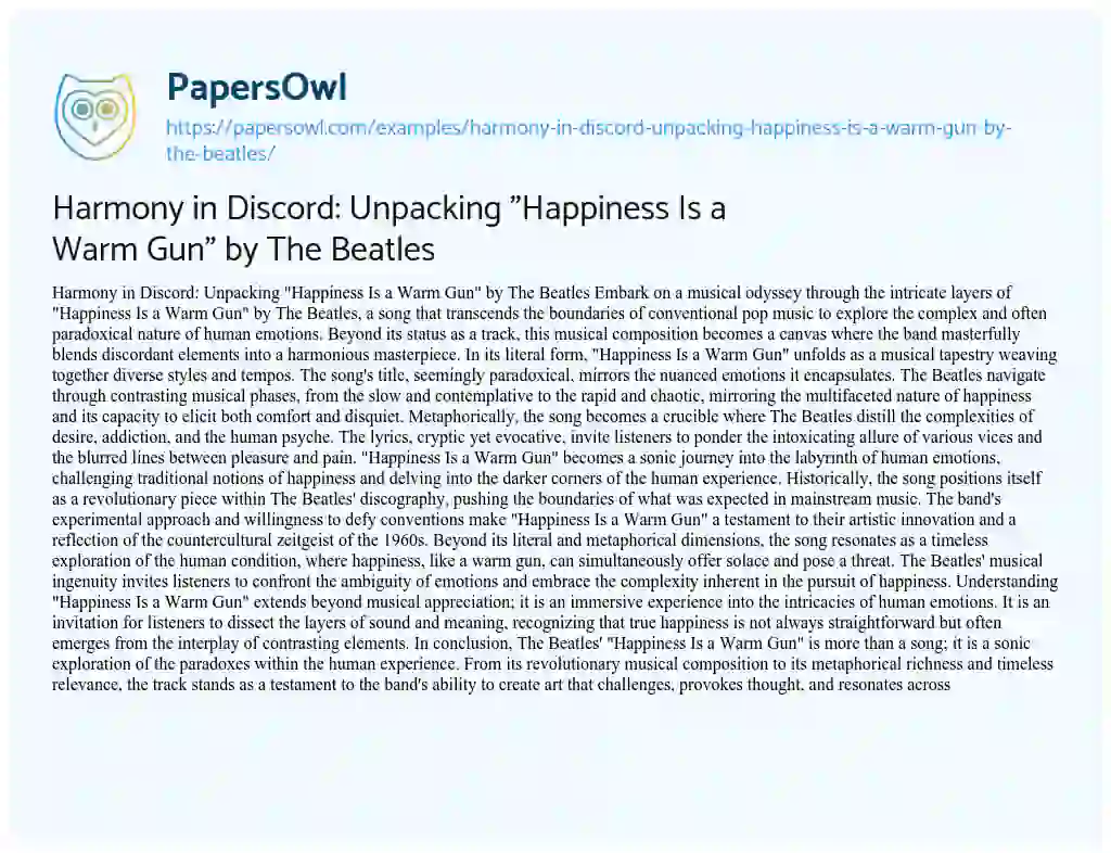 Essay on Harmony in Discord: Unpacking “Happiness is a Warm Gun” by the Beatles