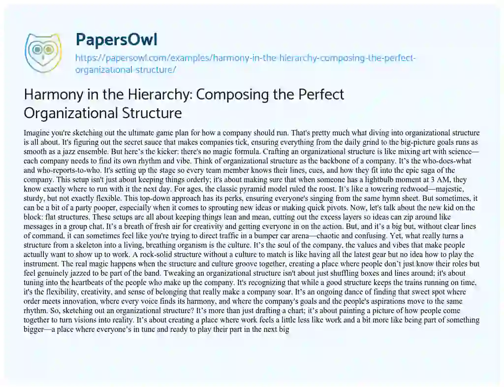 Essay on Harmony in the Hierarchy: Composing the Perfect Organizational Structure