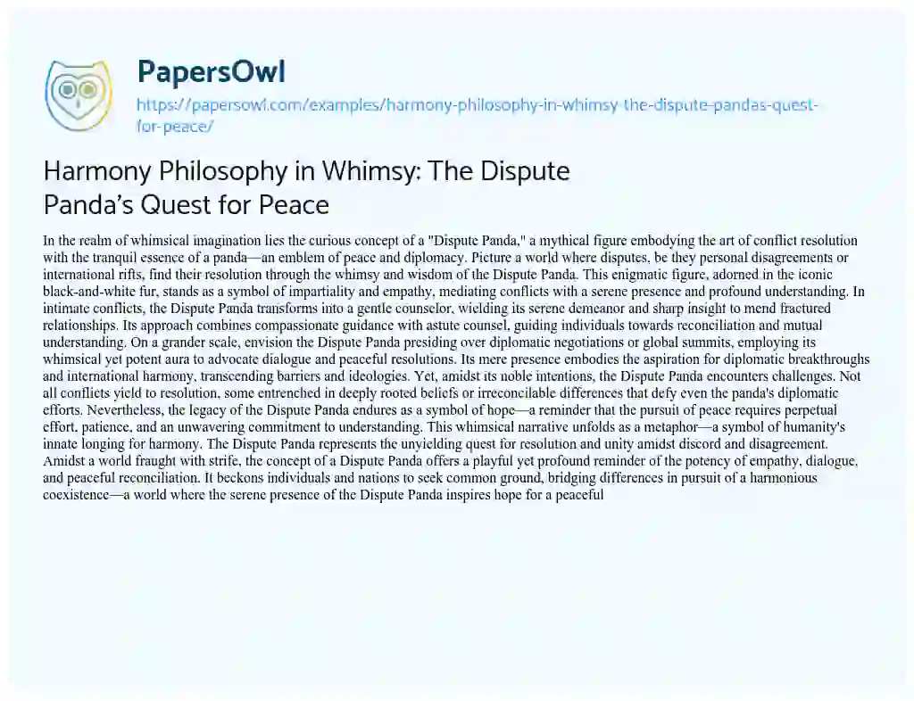 Essay on Harmony Philosophy in Whimsy: the Dispute Panda’s Quest for Peace