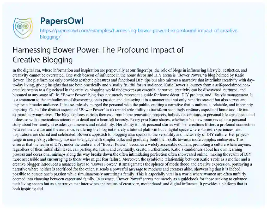 Essay on Harnessing Bower Power: the Profound Impact of Creative Blogging
