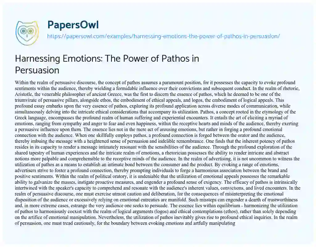 Essay on Harnessing Emotions: the Power of Pathos in Persuasion