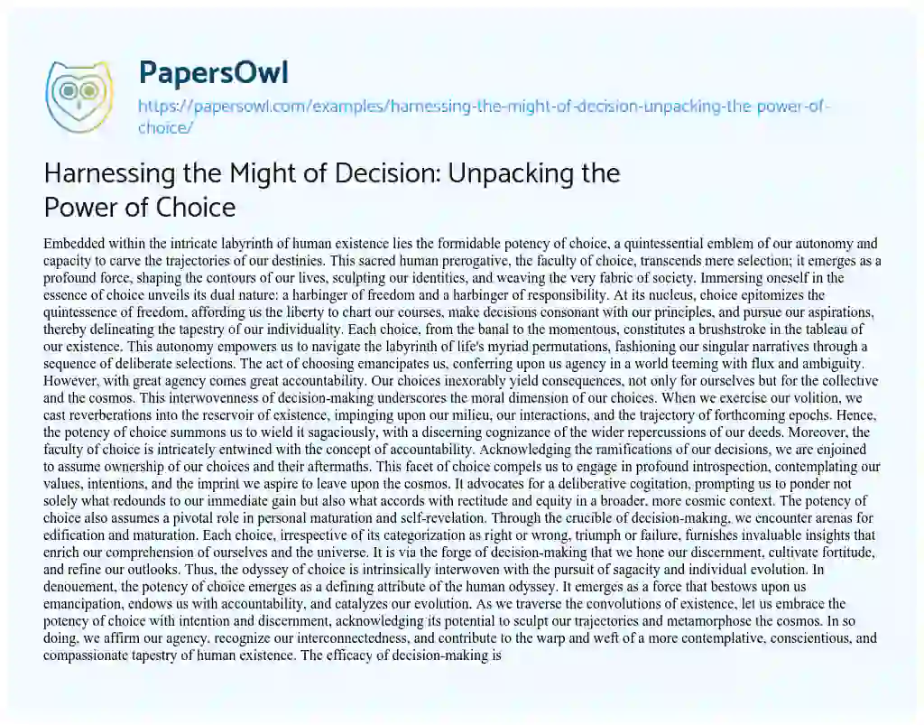Essay on Harnessing the Might of Decision: Unpacking the Power of Choice