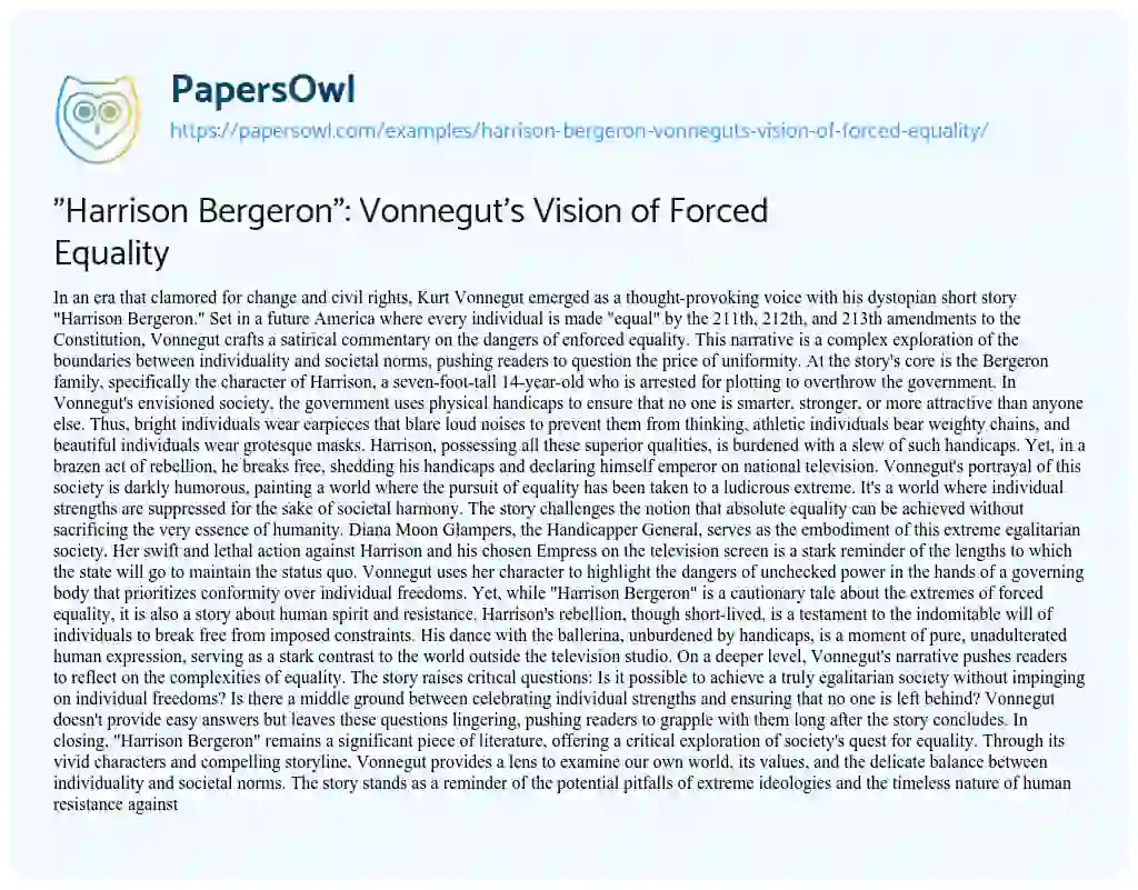 Essay on “Harrison Bergeron”: Vonnegut’s Vision of Forced Equality