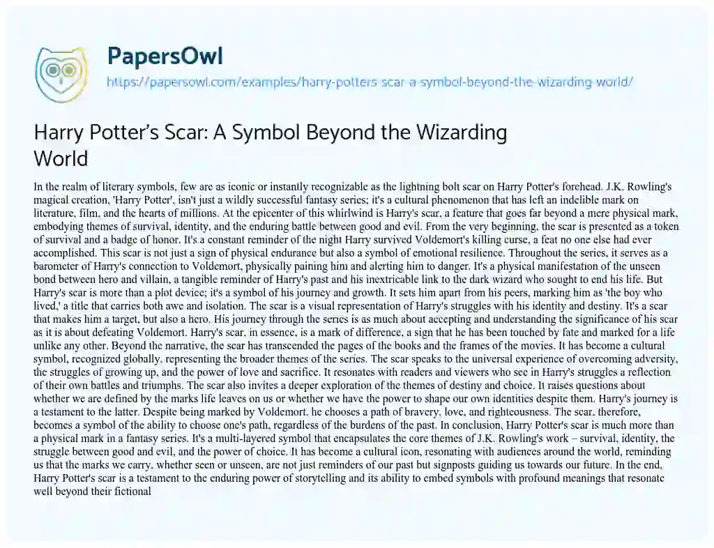 Essay on Harry Potter’s Scar: a Symbol Beyond the Wizarding World