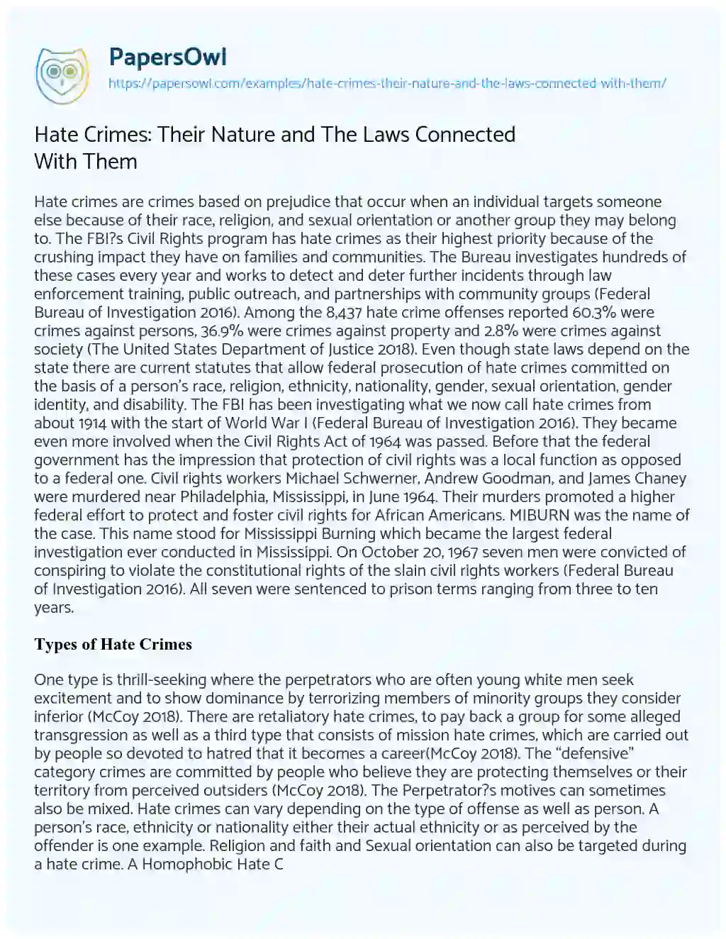 Essay on Hate Crimes: their Nature and the Laws Connected with them