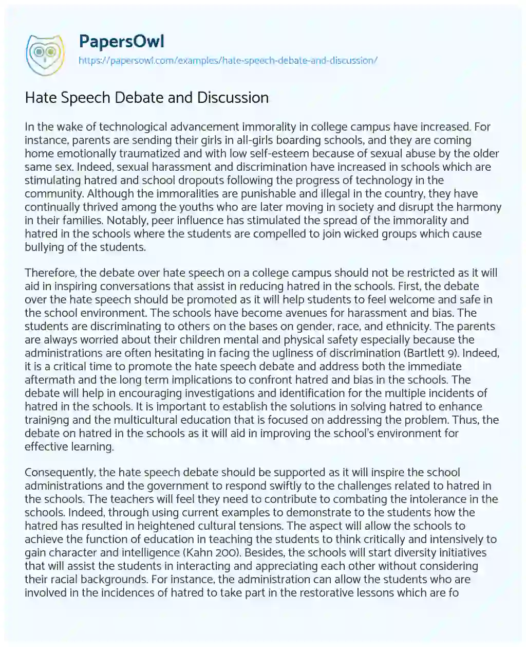 Essay on Hate Speech Debate and Discussion