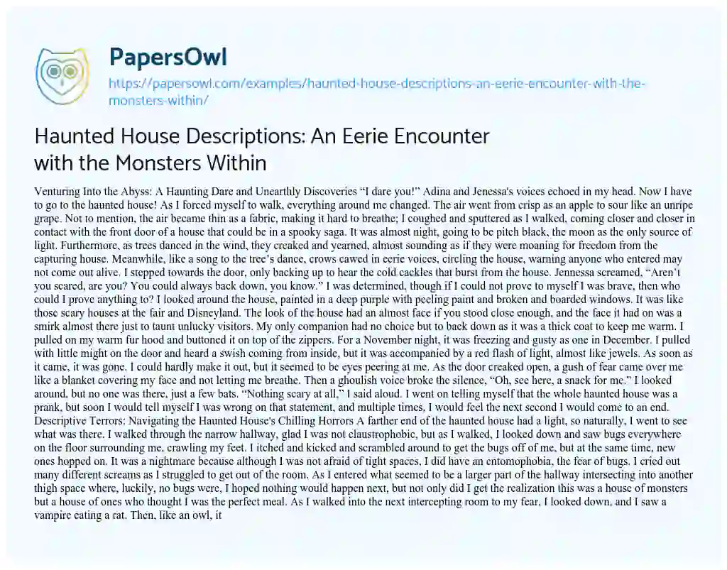 Essay on Haunted House Descriptions: an Eerie Encounter with the Monsters Within
