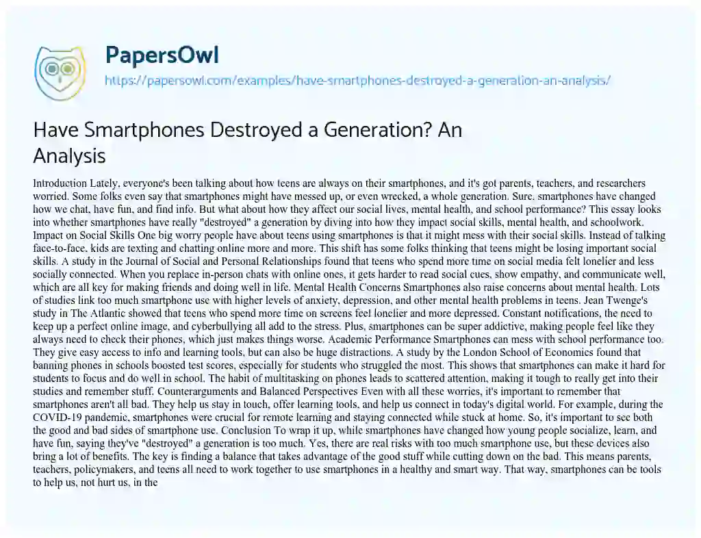 Essay on Have Smartphones Destroyed a Generation? an Analysis