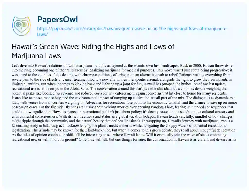 Essay on Hawaii’s Green Wave: Riding the Highs and Lows of Marijuana Laws