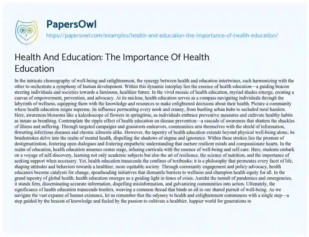 Essay on Health and Education: the Importance of Health Education
