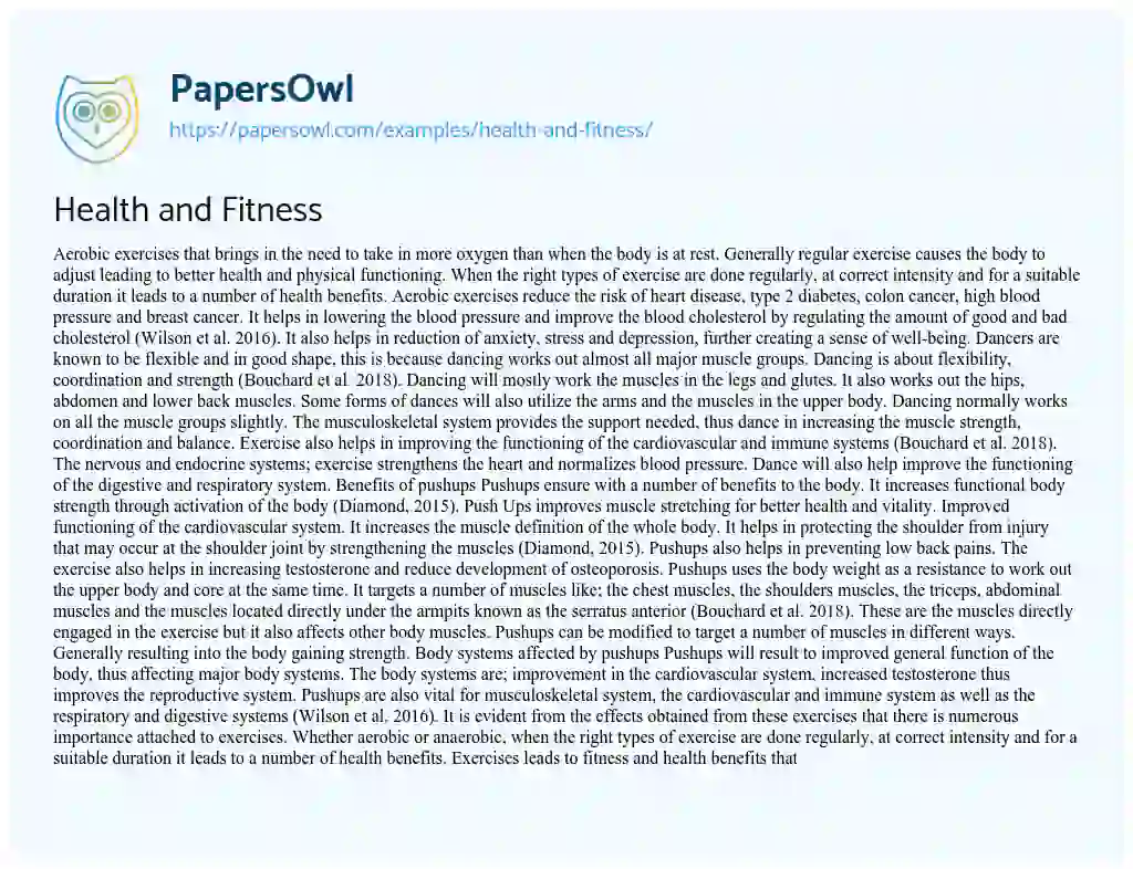 Essay on Health and Fitness