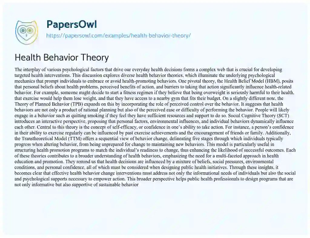 Essay on Health Behavior Theory