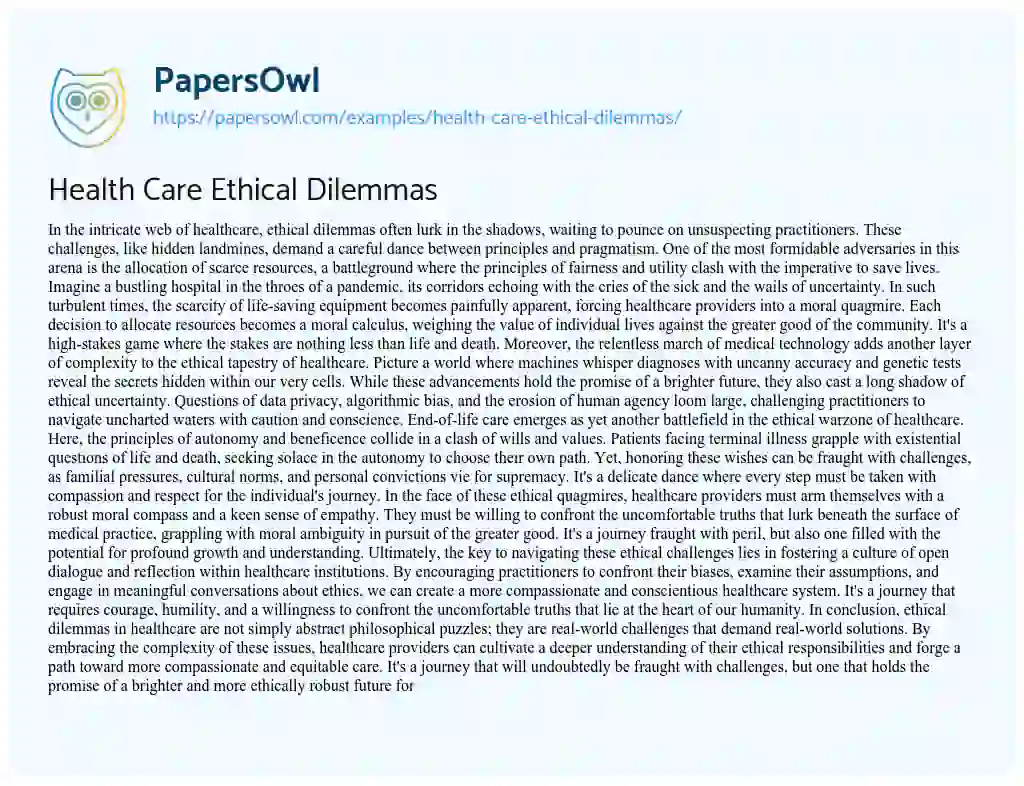 Essay on Health Care Ethical Dilemmas