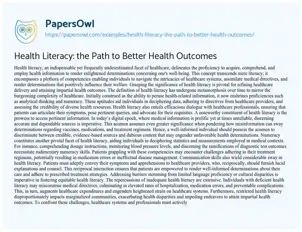 essay on health literacy