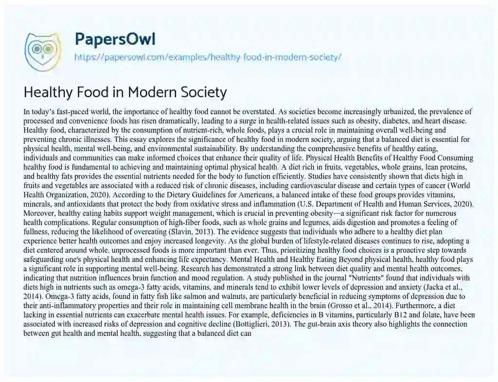 Essay on Healthy Food in Modern Society