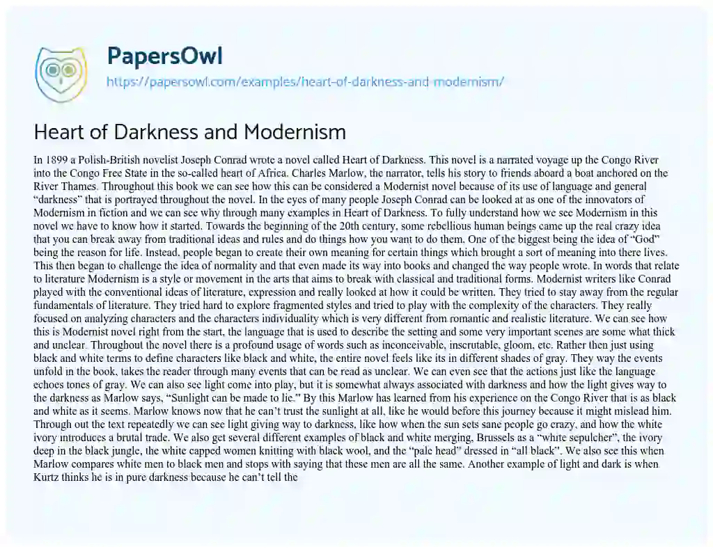 Heart of Darkness and Modernism essay
