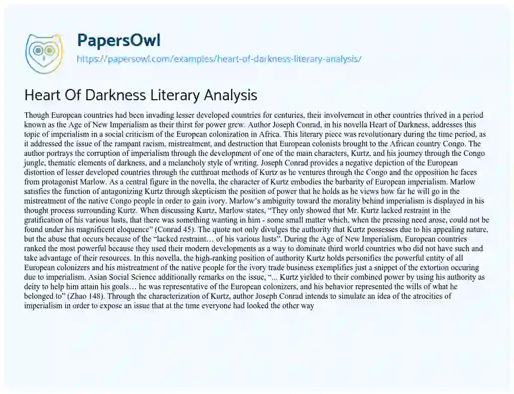 Essay on Heart of Darkness Literary Analysis