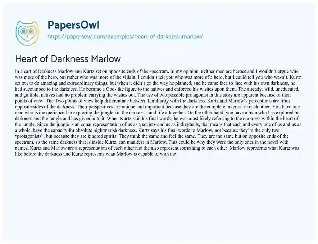 Essay on Heart of Darkness Marlow
