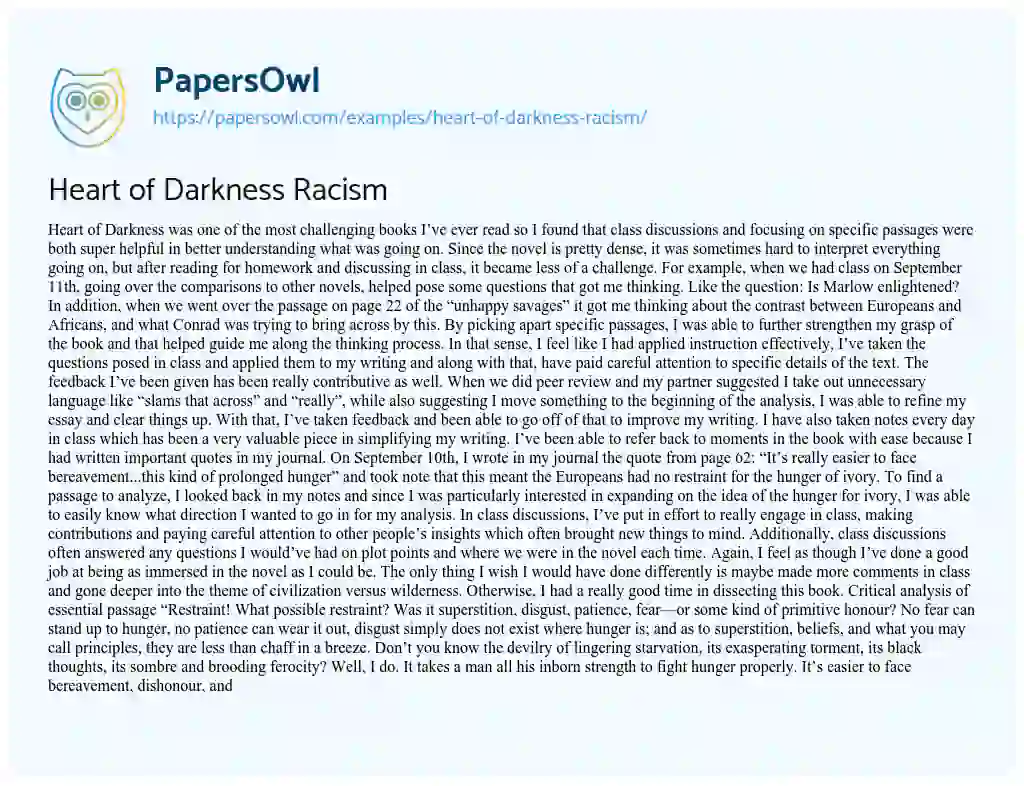 heart of darkness racism essay