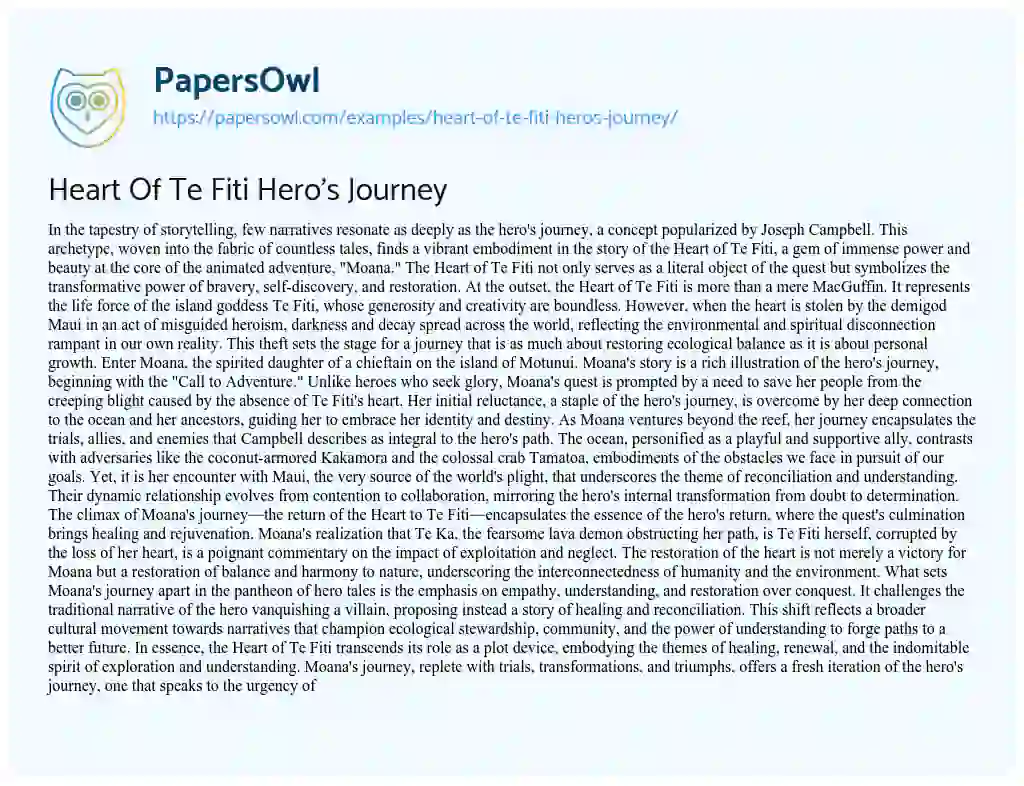 Essay on Heart of Te Fiti Hero’s Journey