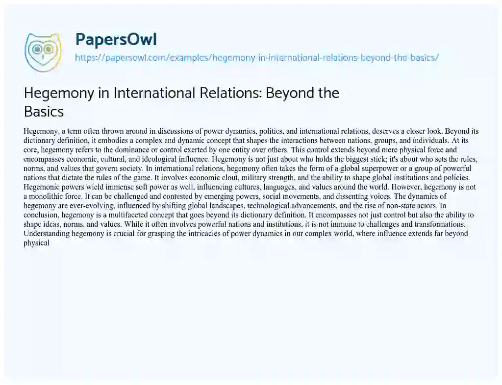Essay on Hegemony in International Relations: Beyond the Basics