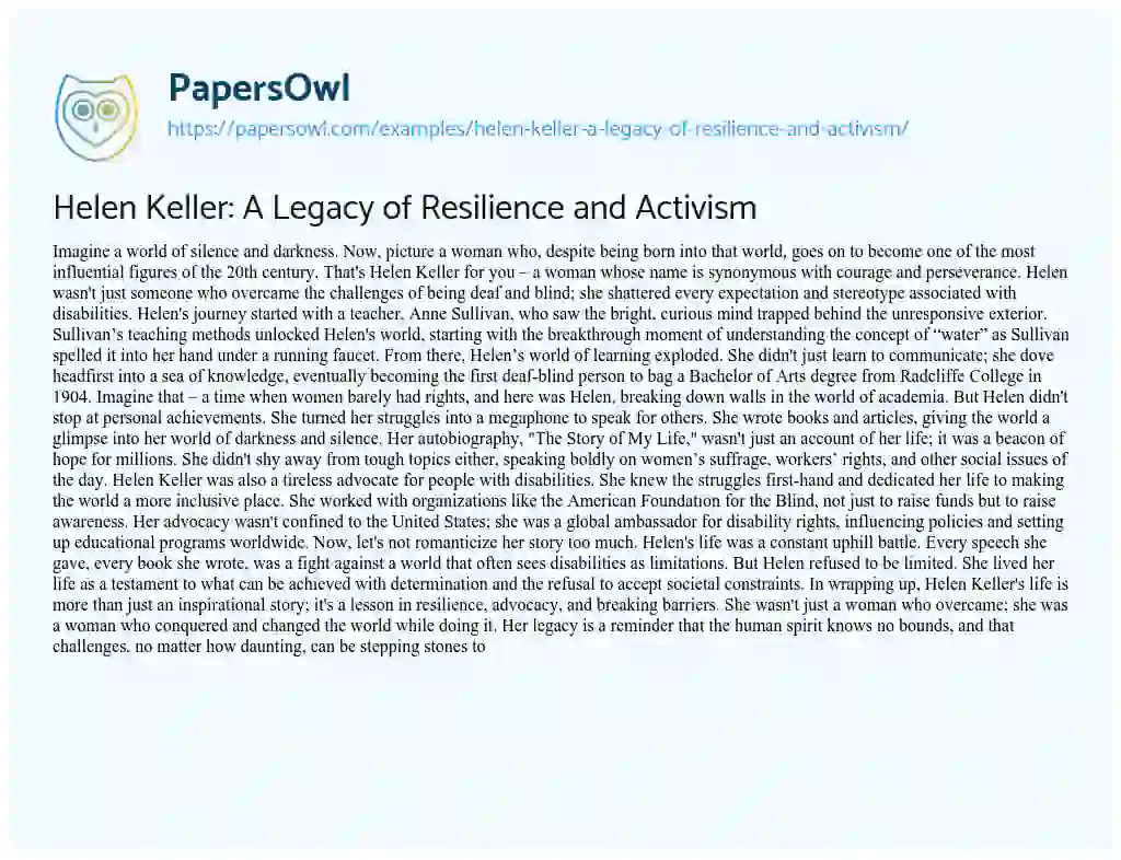 Essay on Helen Keller: a Legacy of Resilience and Activism