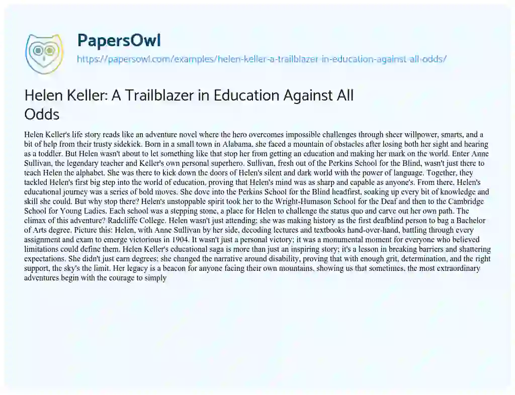 Essay on Helen Keller: a Trailblazer in Education against all Odds