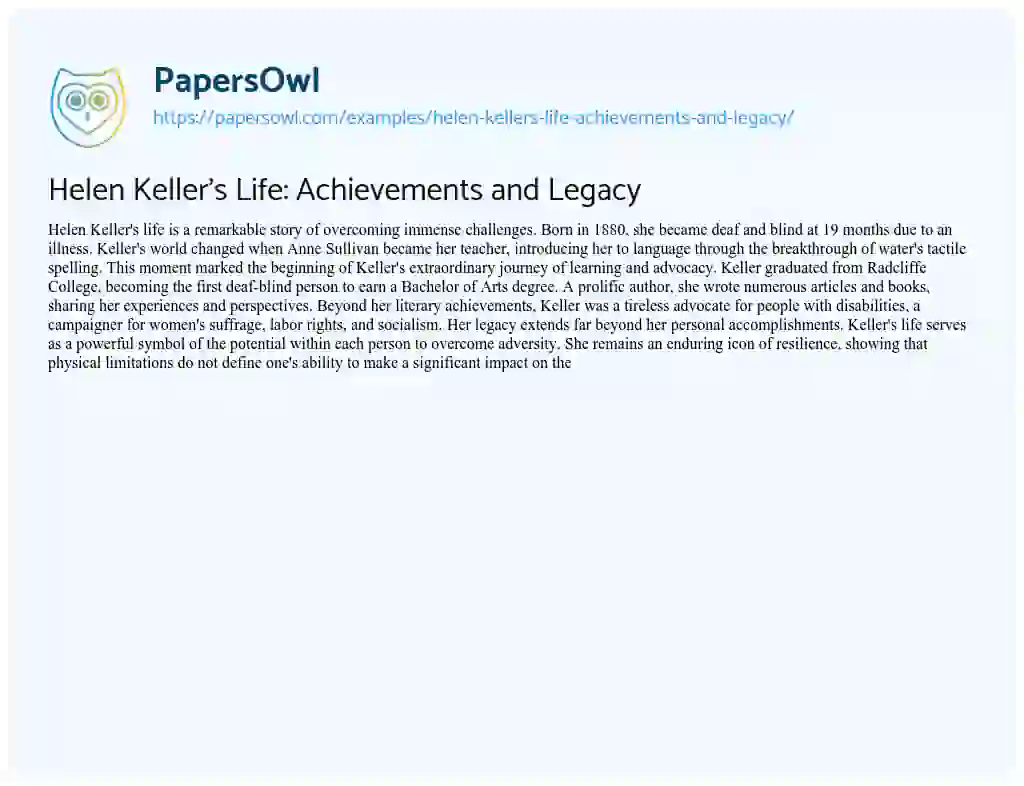 Essay on Helen Keller’s Life: Achievements and Legacy