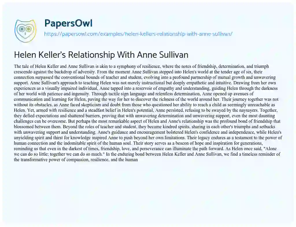 Essay on Helen Keller’s Relationship with Anne Sullivan