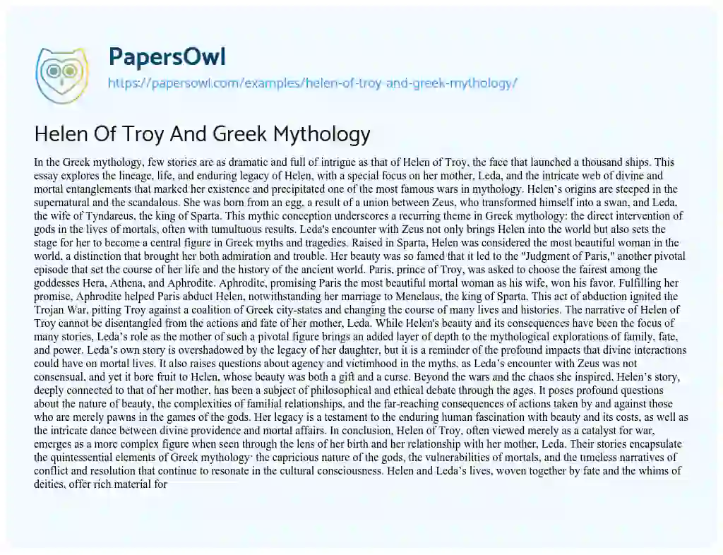 Essay on Helen of Troy and Greek Mythology