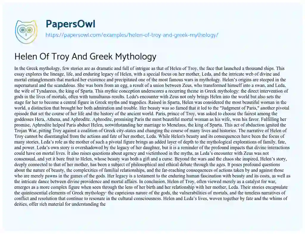 Essay on Helen of Troy and Greek Mythology