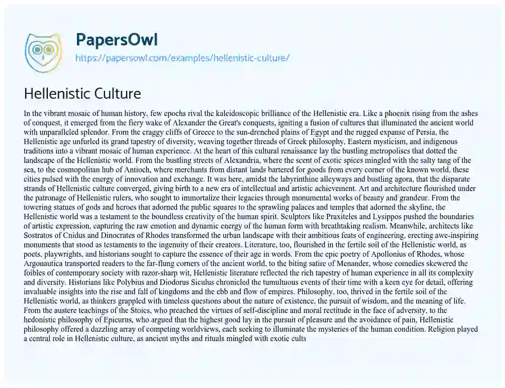 Essay on Hellenistic Culture