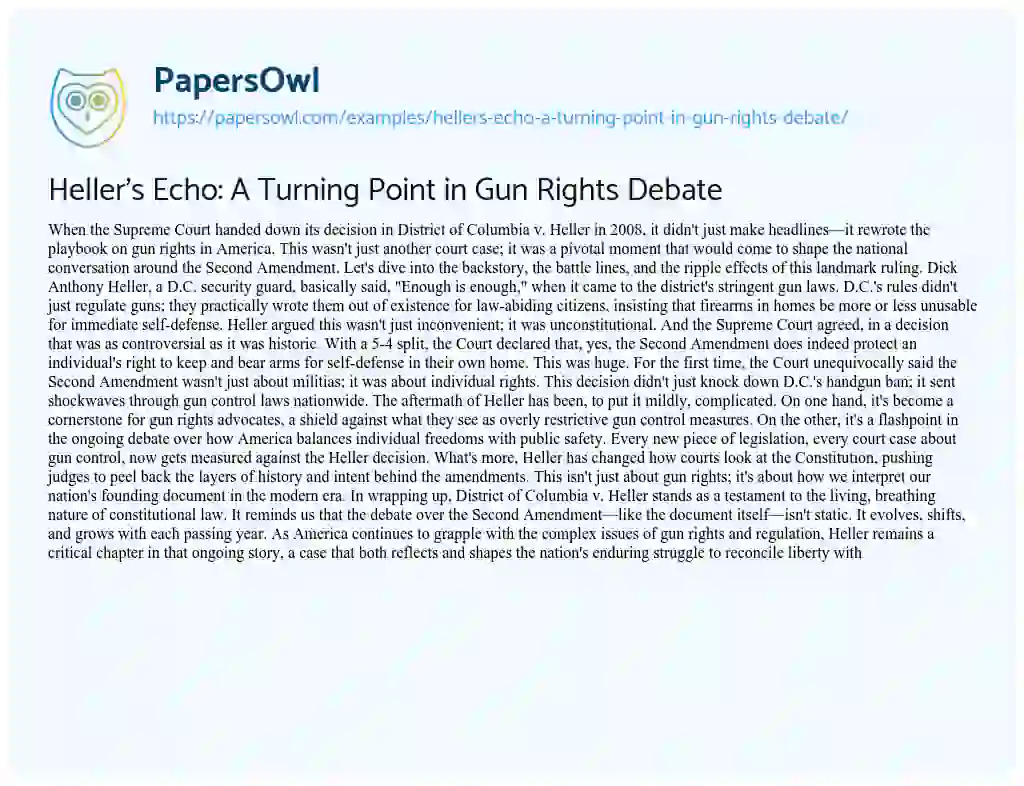 Essay on Heller’s Echo: a Turning Point in Gun Rights Debate