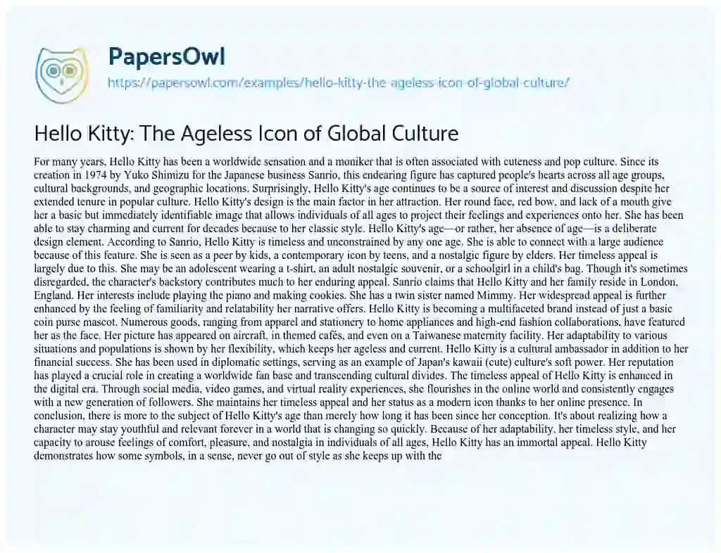 Essay on Hello Kitty: the Ageless Icon of Global Culture