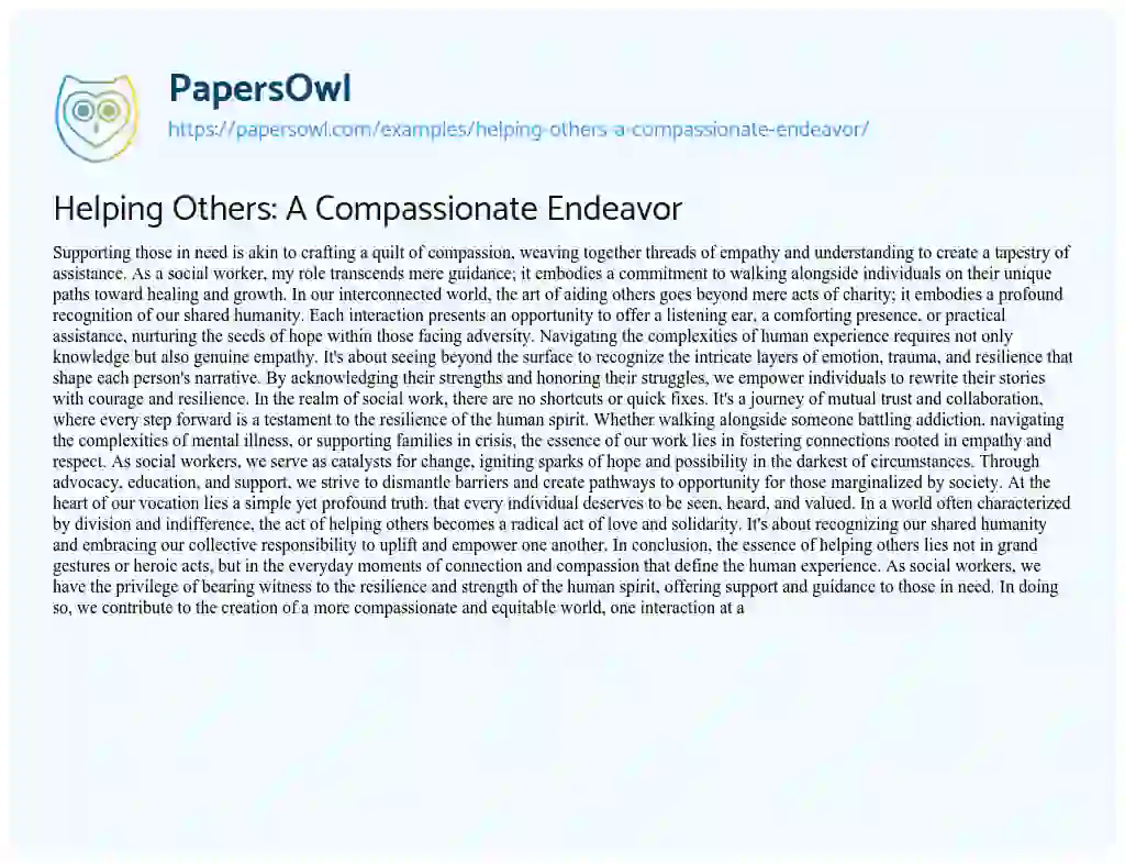 Essay on Helping Others: a Compassionate Endeavor