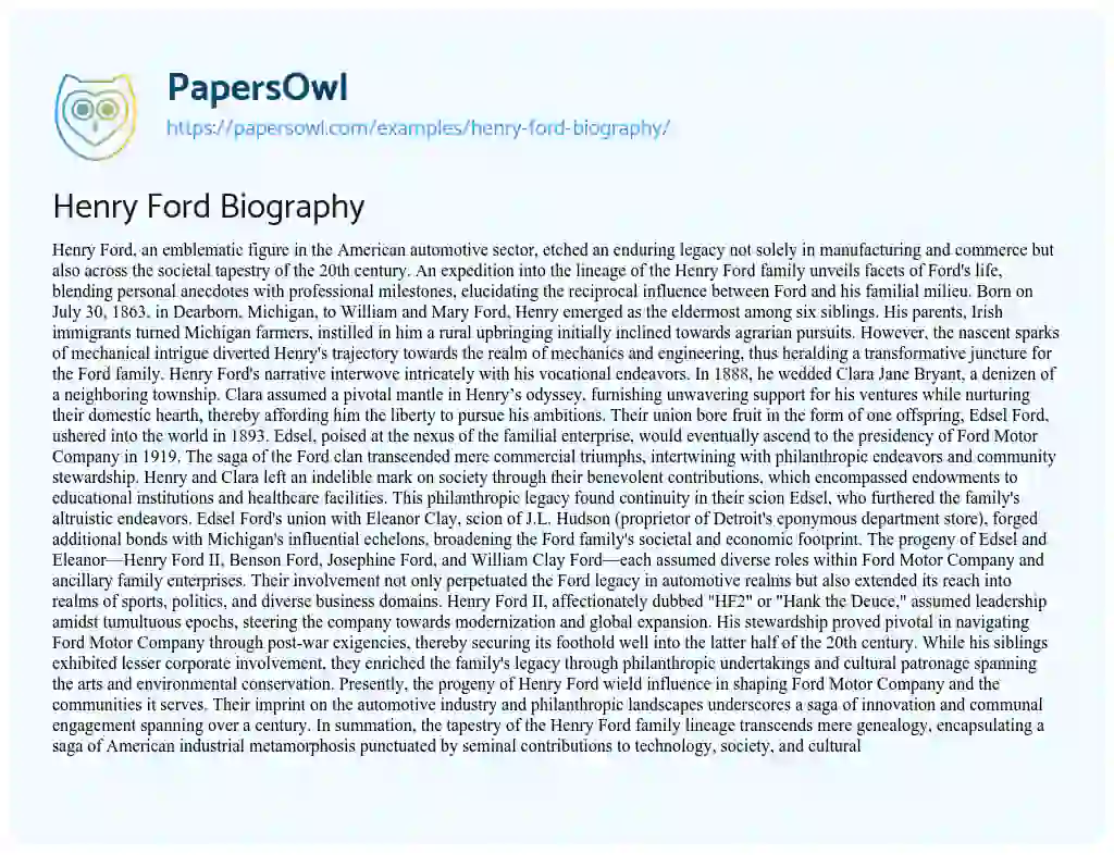 Essay on Henry Ford Biography